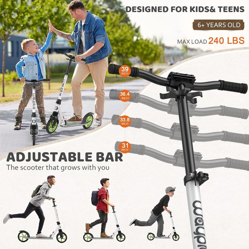 WAYPLUS Kick Scooter for Ages 6+,Kid, Teens & Adults. Max Load 240 LBS. Foldable, Lightweight, 8IN Big Wheels for Kids, Teen and Adults, 4 Adjustable Levels. Bearing ABEC9 - Image 3